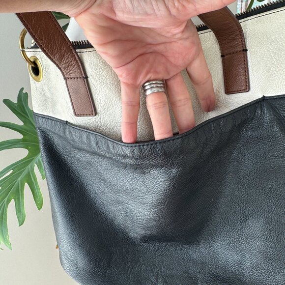 Fossil Keely Tote Bag Purse Color Block Pebbled Leather Crossbody Strap - Picture 7 of 16